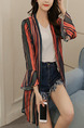 Black and Red Chiffon Plus Size Stripe Flare Sleeve See-Through Coat for Casual