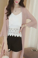 Pink Chiffon Loose See-Through Laced Flare Sleeve  Coat for Casual