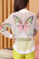 White Loose Stand Collar See-Through Located Printing Letter Printed Long Sleeve Coat for Casual