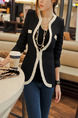Black Slim Contrast Linking Stand Collar Shoulder Pads Long Sleeve Coat for Casual Office Evening
