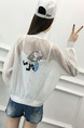 White Loose Located Printing See-Through Long Sleeve Coat for Casual