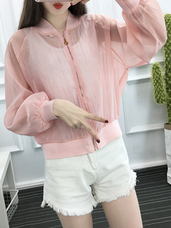 Pink Loose Located Printing See-Through Long Sleeve Coat for Casual