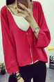 Red Loose Pure Color Long Sleeve Coat for Casual Office Party