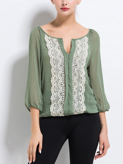 Army Green Loose Linking Lace Shirt Plus Size Top for Casual Party Office