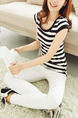 Black and White Slim Contrast Stripe T-Shirt Top for Casual Party