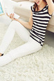 Black and White Slim Contrast Stripe T-Shirt Top for Casual Party
