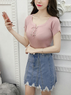 Pink Slim Cross Bandage T-Shirt Top for Casual Party