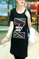 Black Loose Letter T-Shirt Plus Size Top for Casual Party