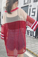 Red Loose Mesh See-Through T-Shirt Top for Casual