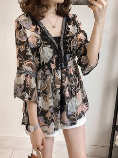 Colorful Slim Printed Shirt Floral V Neck Plus Size Top for Casual Party Beach