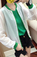 White and Green Loose Contrast See-Through Long Sleeve Coat for Casual