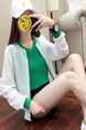 White and Green Loose Contrast See-Through Long Sleeve Coat for Casual