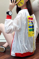 White and Red Loose Contrast See-Through Long Sleeve Coat for Casual