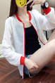 White and Red Loose Contrast See-Through Long Sleeve Coat for Casual