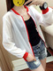 White and Red Loose Contrast See-Through Long Sleeve Coat for Casual