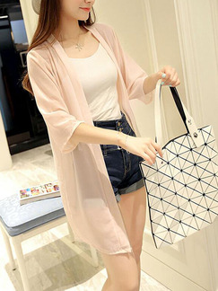 Pink Loose See-Through Coat for Casual