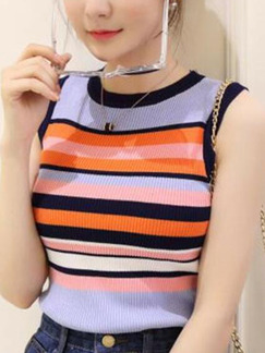 Colorful Slim Contrast Stripe T-shirt Top for Casual Party
