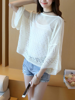 White Loose Cutout Bat Shirt Lace Top for Casual Party