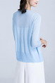 Blue Slim Single-Breasted Knitting Long Sleeve Coat for Casual Office