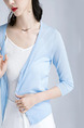 Blue Slim Single-Breasted Knitting Long Sleeve Coat for Casual Office