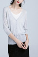 Light Gray Slim Single-Breasted Knitting Long Sleeve Coat for Casual Office