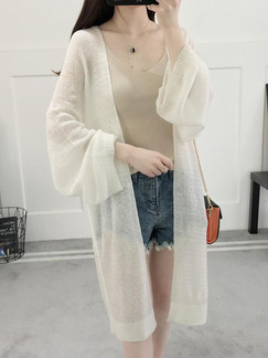 White Loose Knitting Cutout Long Sleeve Coat for Casual
