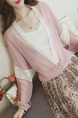 Pink Loose Linking Lace Long Sleeve Coat for Casual