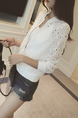 White Slim Lace Cutout Long Sleeve Plus Size Coat for Casual Office