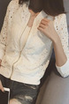 White Slim Lace Cutout Long Sleeve Plus Size Coat for Casual Office