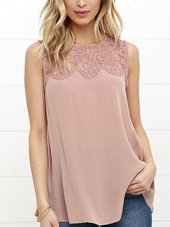 Pink Loose Linking Lace Cutout Blouse Top for Casual Party Office