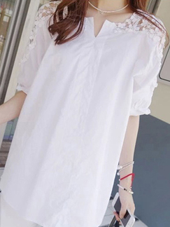 White Loose Lace Cutout Placket Front Furcal Plus Size Top for Casual Party