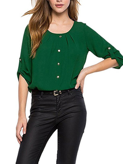 Green Plus Size Loose Cardigan Single-breasted Cutout Neck Pleat Top for Casual Office Party