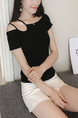 Black Plus Size Slim Linking Sling Off-Shoulder Top for Casual Party