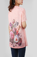 Pink and Colorful Plus Size Round Neck Seem-Two Linking Mesh Located Printing Top for Casual Party