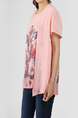 Pink and Colorful Plus Size Round Neck Seem-Two Linking Mesh Located Printing Top for Casual Party