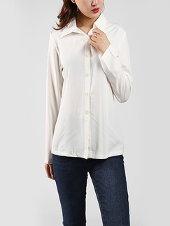White Plus Size Slim Lapel Cardigan Single-breasted Long Sleeve Button-Down Top for Casual Office
