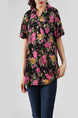 Black and Colorful Plus Size Loose Lapel Placket Front Single-breasted Printed Pocket Floral Button-Down Top for Casual Party