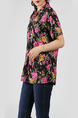 Black and Colorful Plus Size Loose Lapel Placket Front Single-breasted Printed Pocket Floral Button-Down Top for Casual Party