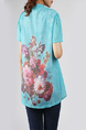 Blue and Colorful Plus Size Round Neck Seem-Two Linking Mesh Located Printing Floral Top for Casual Party