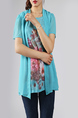 Blue and Colorful Plus Size Round Neck Seem-Two Linking Mesh Located Printing Floral Top for Casual Party