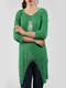 Green Plus Size V Neck Cutout Asymmetrical Hem Furcal Buckled Knitted Top for Casual Party Office