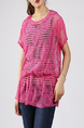 Rose red and Black White Round Neck Lace Mesh Stripe Knitted Vest Two Piece Top for Casual