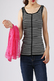 Rose red and Black White Round Neck Lace Mesh Stripe Knitted Vest Two Piece Top for Casual