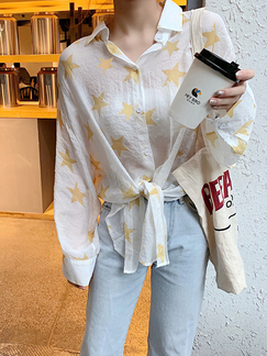 White and Yellow Plus Size Loose Lapel Cardigan Geometric Pattern Sunscreen Long Sleeve Button-Down Top for Casual Party