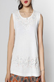 White Round Neck Knitted Embroidery Bead Sequins Furcal Top for Casual Party