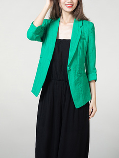 Green Suit Cardigan Slim V Neck Lapel Fake pocket Single-breasted Office style Top for Casual Office