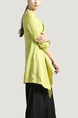 Yellow Loose Lapel Cardigan Buckled Asymmetrical Hem Fake Pocket Long Sleeves Top for Casual Office