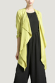 Yellow Loose Lapel Cardigan Buckled Asymmetrical Hem Fake Pocket Long Sleeves Top for Casual Office