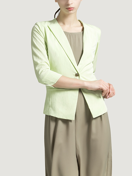 Green V Neck Lapel Suit Cardigan Single-breasted Fake Pocket Top for Casual Office