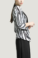 Black and White  V Neck Slim Suit Contrast Irregular Zebra Fake Pocket Top for Casual Party Evening Office